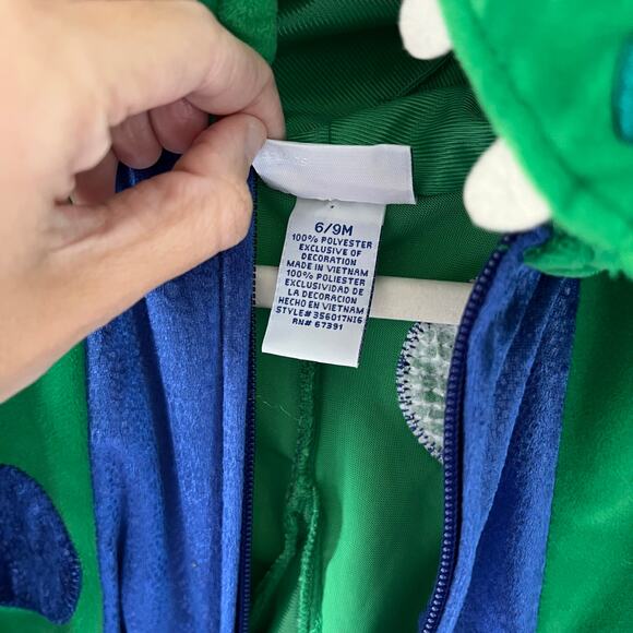 Baby Halloween Costume Dinosaur Hooded Soft Green Blue Infant 6-9 months - Picture 7 of 12